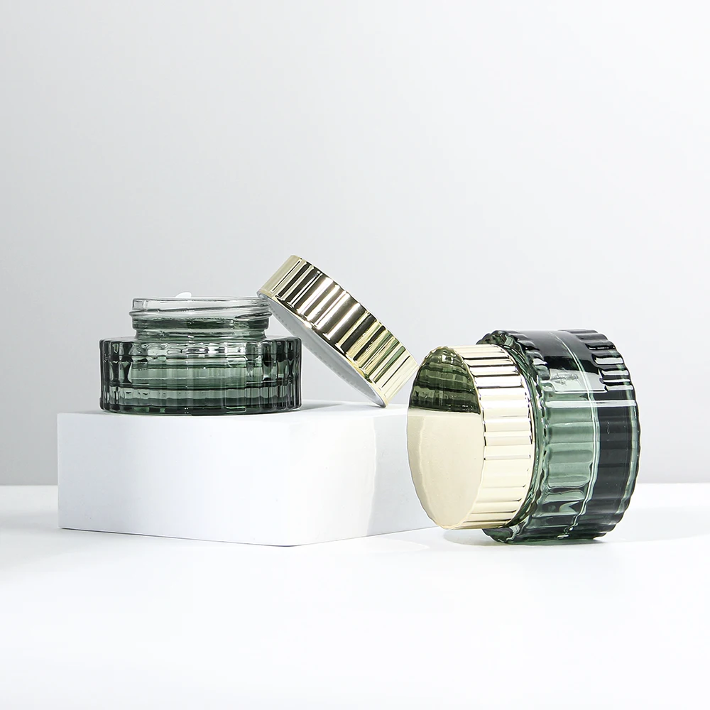 Glass Containers Lotion Bottles and Jars with Lids Skincare Empty Bottle of Green Cosmetic Skincare Serum Creablack Custom Caps