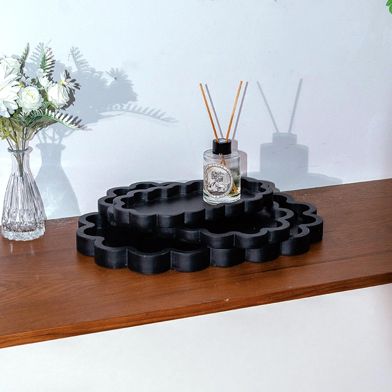 Set of 3 Serving Trays Scallop Wooden Serving Platters for Home Decor, Food, Vegetables, Fruit