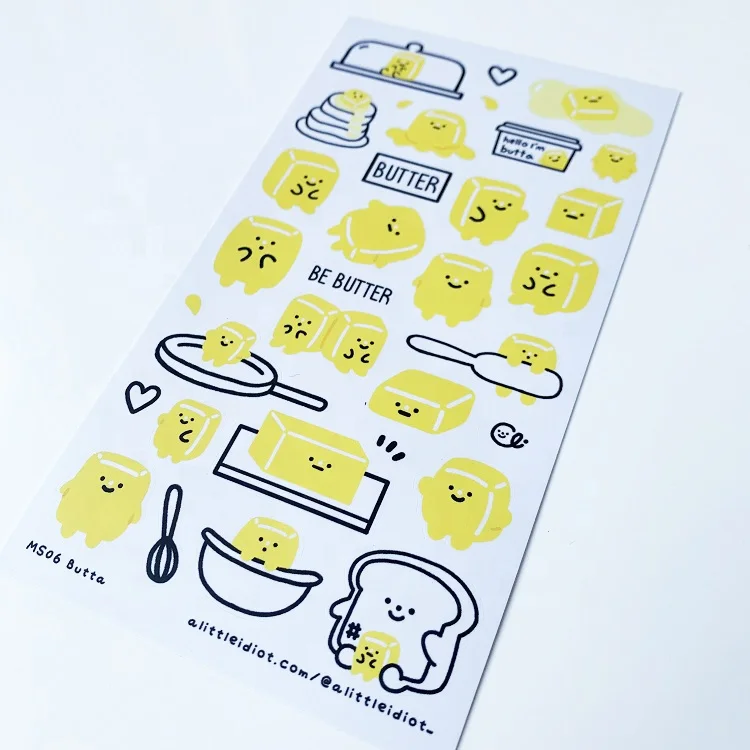Yellow Breakfast Theme Custom Deco Matte Finish Vinyl Waterproof Sticker Sheets