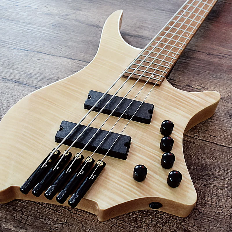 ZLG 5 string fanned fret headless bass active pick up ash body flame maple top 5 pieces roasted maple neck factory out let