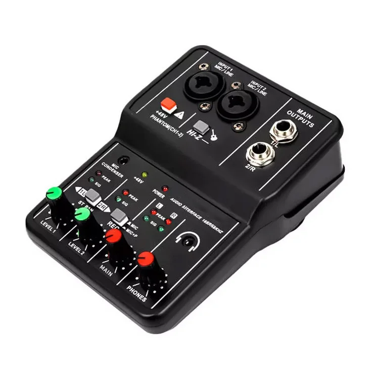 Professional Small Metal Mixing Console Dual Channel Mini Mixer Sound Card Live Sound Effects Processors Computer Recording