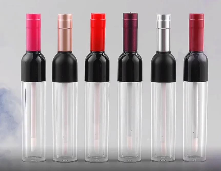 5ml hot selling wine bottle transparent empty lip gloss tube with wand