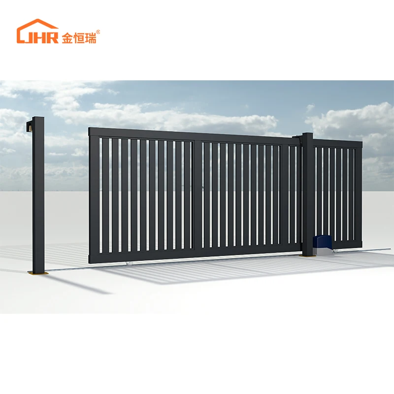 JHR Electric Telescopic Sliding Gate Iron Aluminum Metal Customized Powder Coating Aluminum Alloy Garden Fence 1 Set