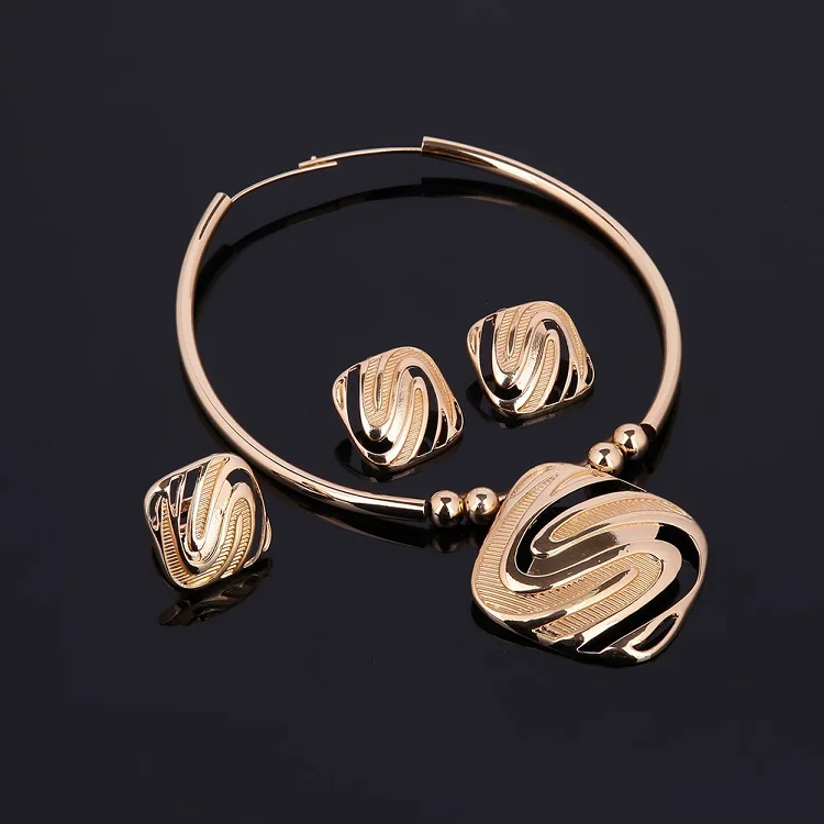 Женский модный комплект ювелирных изделий из 4 предметов в африканском стиле ожерелье серьги браслет роскошный позолоченный 18 К Дубай Свадебный для