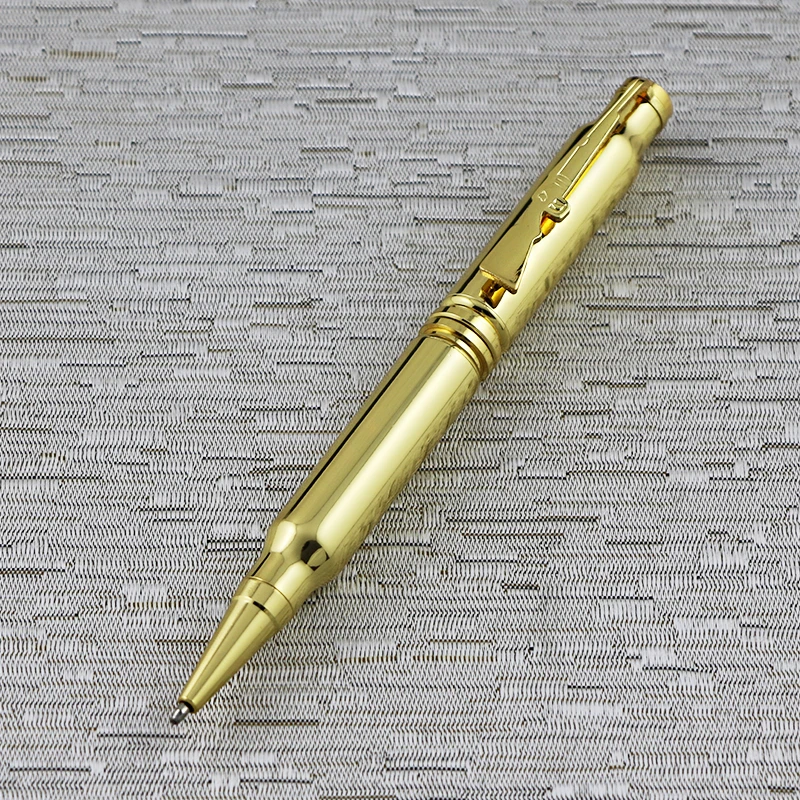 Vintage copper metal rifle clip gold bullet shaped custom bolt action gun shape ball point pen for kits promotional gifts