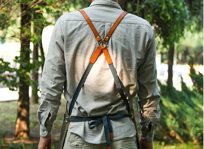 wholesale Fashion Restaurant Bar Shop Cafes Beauty Nails Workwear Canvas leather Chef Work kitchen Aprons For Woman Men