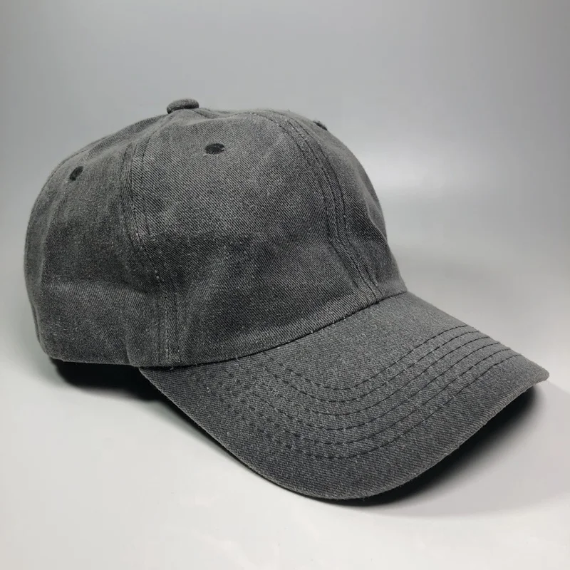 Wholesale fashion plain blank gray embroidery washed denim baseball cap hats