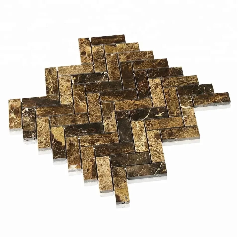 Dark Emperador new design for wall decoration Polished Herringbone interlocking marble mosaic tile
