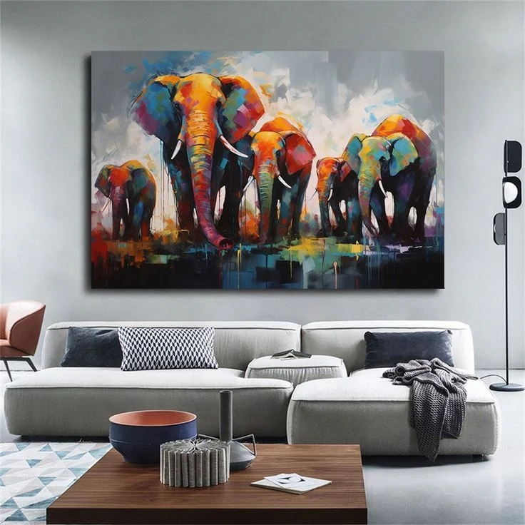 Modern Hand-Painted Oil Painting on Canvas Abstract Elephant Wall Art Stylish Modern Abstract Animal Scenery