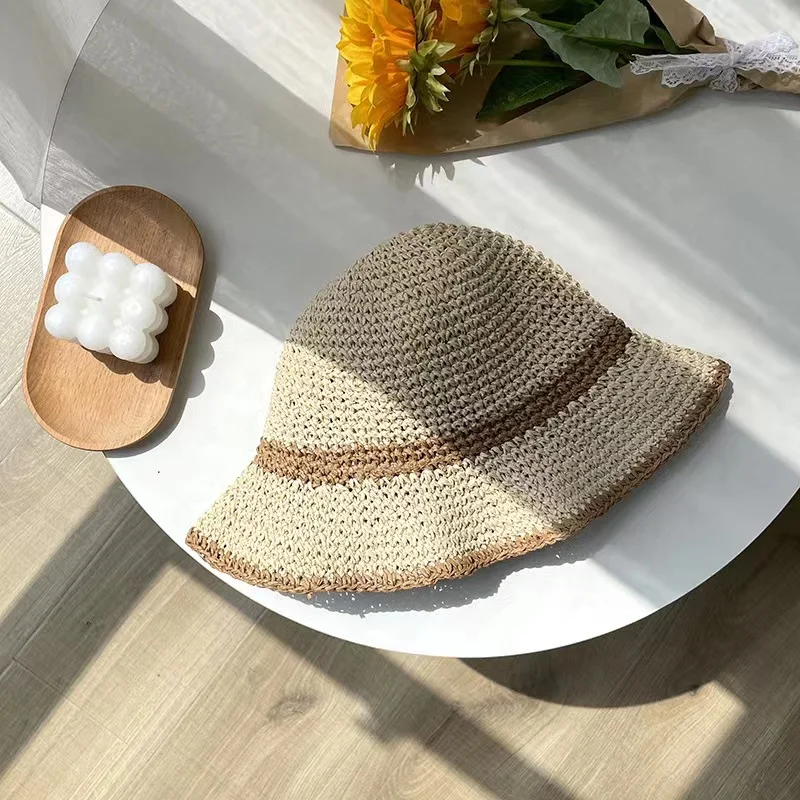 Refreshing Elegant Knitted Hat Crochet Paper Straw Hats for Women with logo