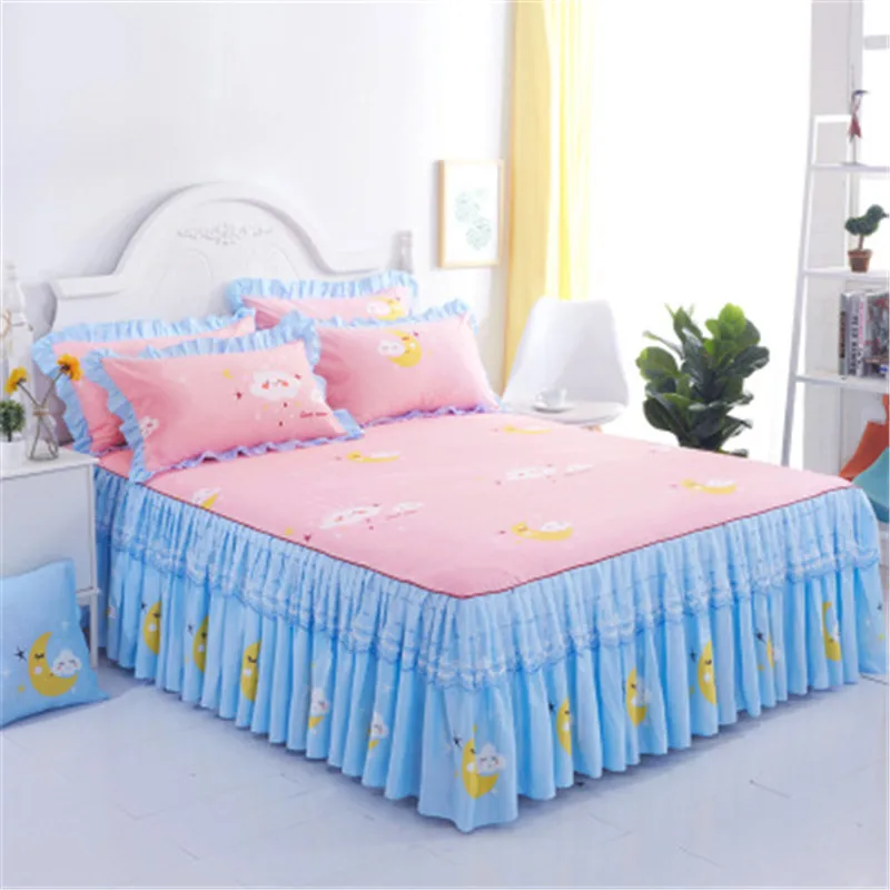 Skin-friendly  lace princess bed skirt  non-slip double lace bed skirt bed sheet and 2 pillowcases sets S0264