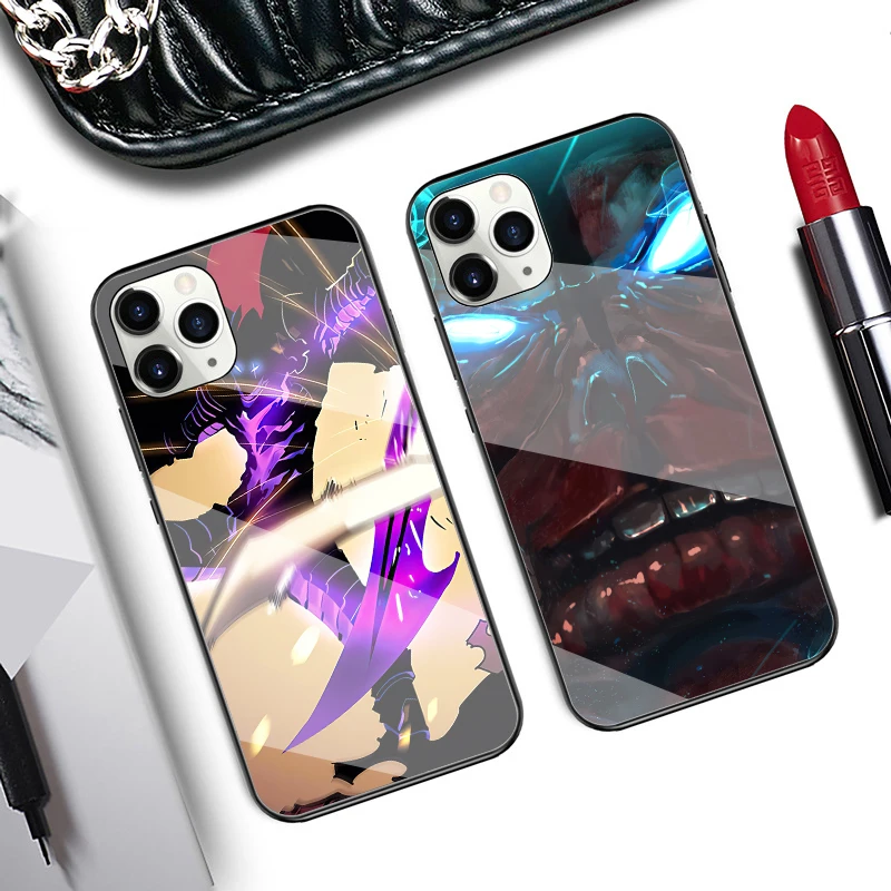 For iPhone 11 Case Glass Back Cover Protective Blank Designs Brand Logo Phone Case For iPhone XS Solo Leveling Igris