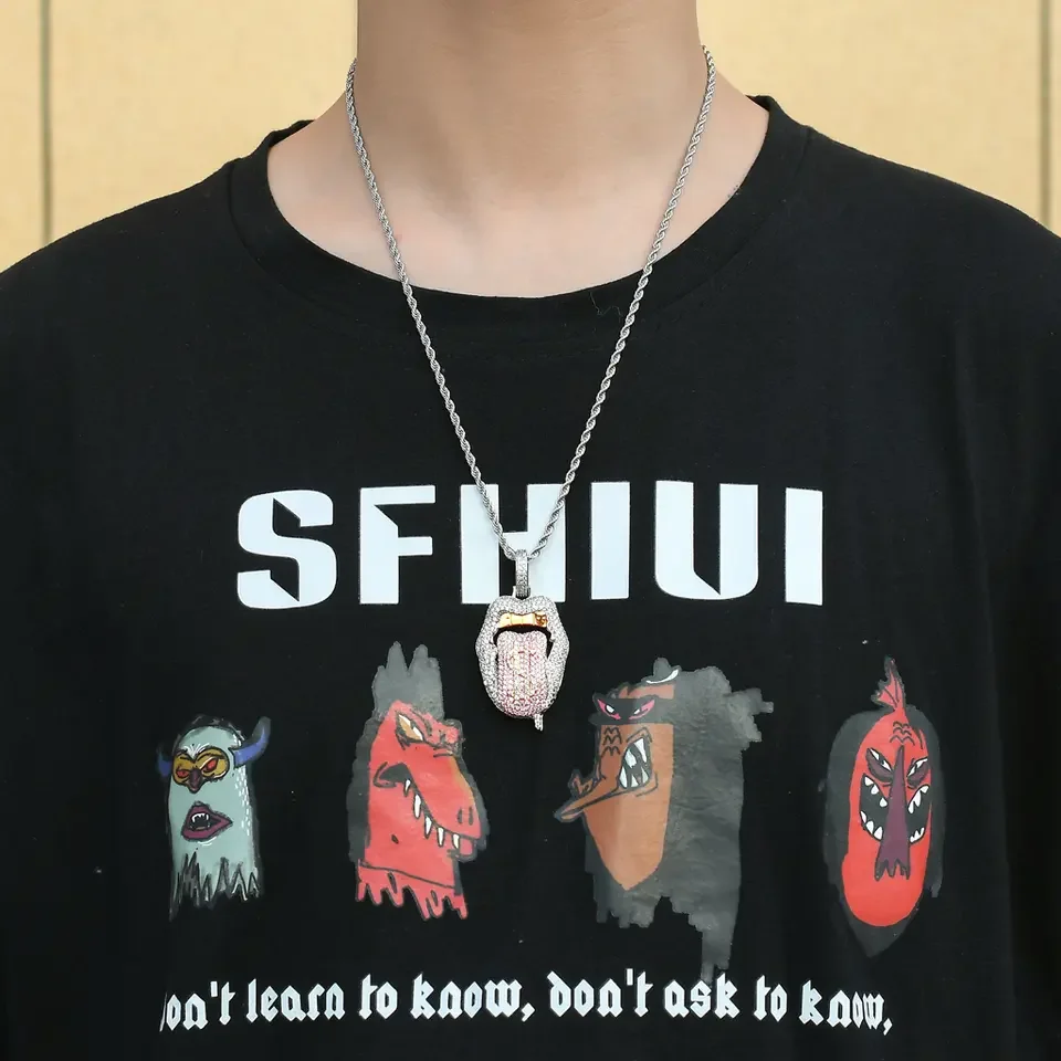 Hip Hop Charm Sexy Mouth Pendant Dollar Symbol Micro Paved Zircon Necklaces Hiphop Money Lip Pendant