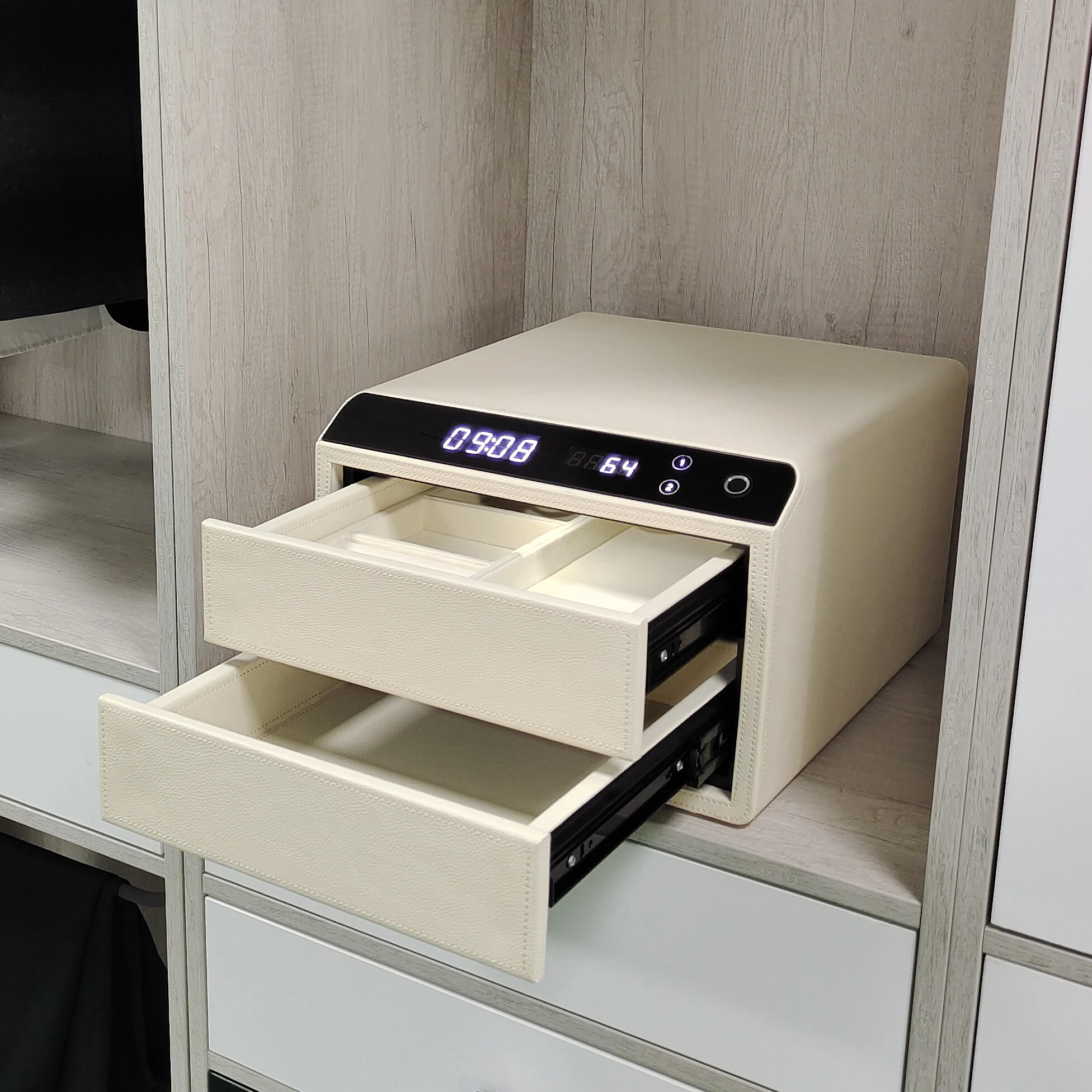 Deluxe Smart Leather Safe Household Fingerprint Digital Home Use Jewelry Security Drawer Safe