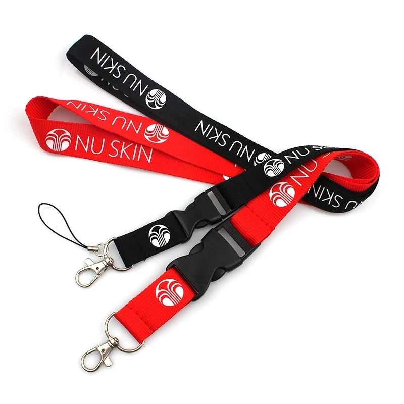 Supplies wholesale Custom woven polyest lanyard silk screen print logo with black metal hook plastic