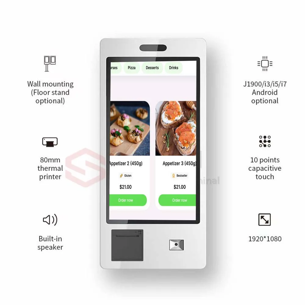 WUXIN self payment kiosk 21.5 24 32 Inch Restaurant Automatic Touch Screen Unattended Self Ordering Machine Android /Win kiosk