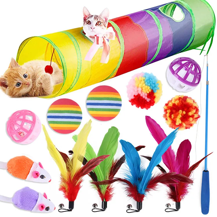 Amazon Best Seller Pet Toys 14 Pack Cat Tunnel Fishing Rod Funny Cat Stick Mouse Various Combinations