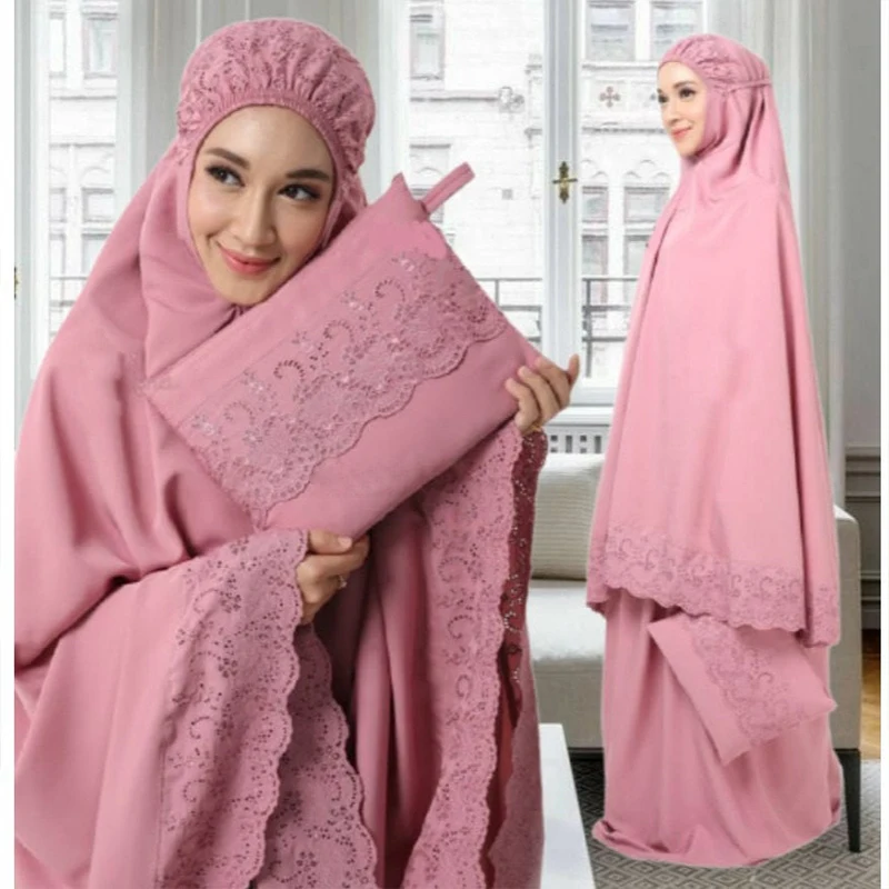 New Style Plus Size Muslim Prayer Dress Set Breathable and Seamless Polyester Abaya For Eid Dress