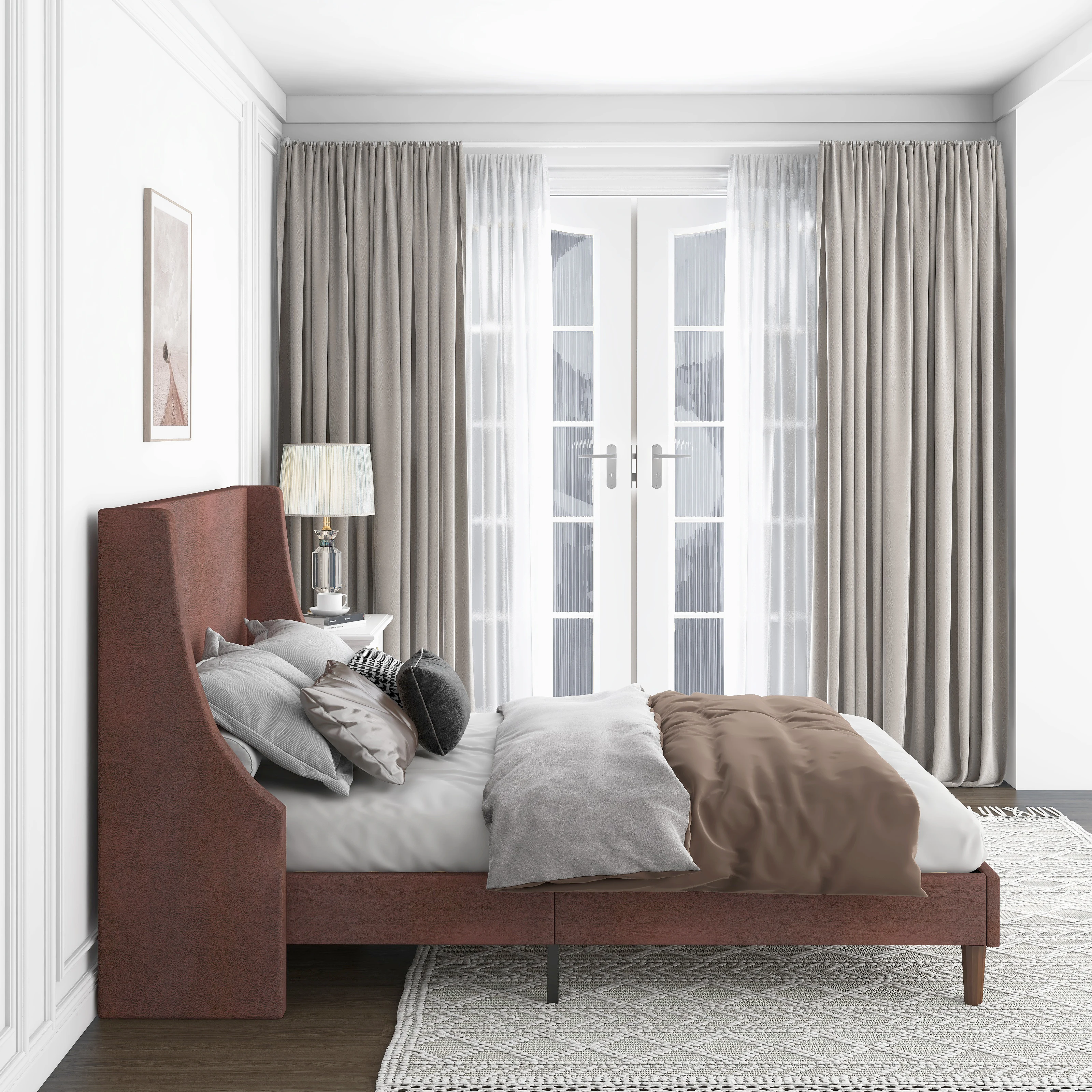 Kainice Customized Brown Synthetic Leather China Double Up-holstered Modern Beds Base Classic for Bedroom king Size Bed Frame