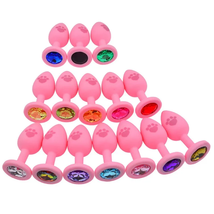 Adult Sex Toys Medical Silicone Anal Butt Plug with Colorful Plastic Gem
