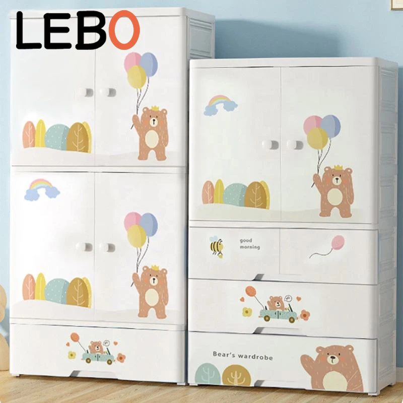 Cartoon Design 65cm Width Plastic Baby Cupboard Drawer Cabinet  Box  Plastic Wardrobe Cabinet Fior Children