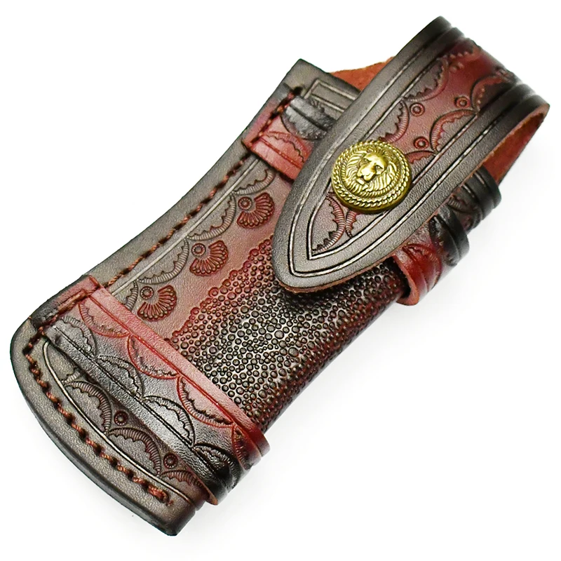 Hotsale Luxury Boutique Folding Knife Leather Sheath Durable Pocket Cover Portable Hanging Case Handmade Customized OEM