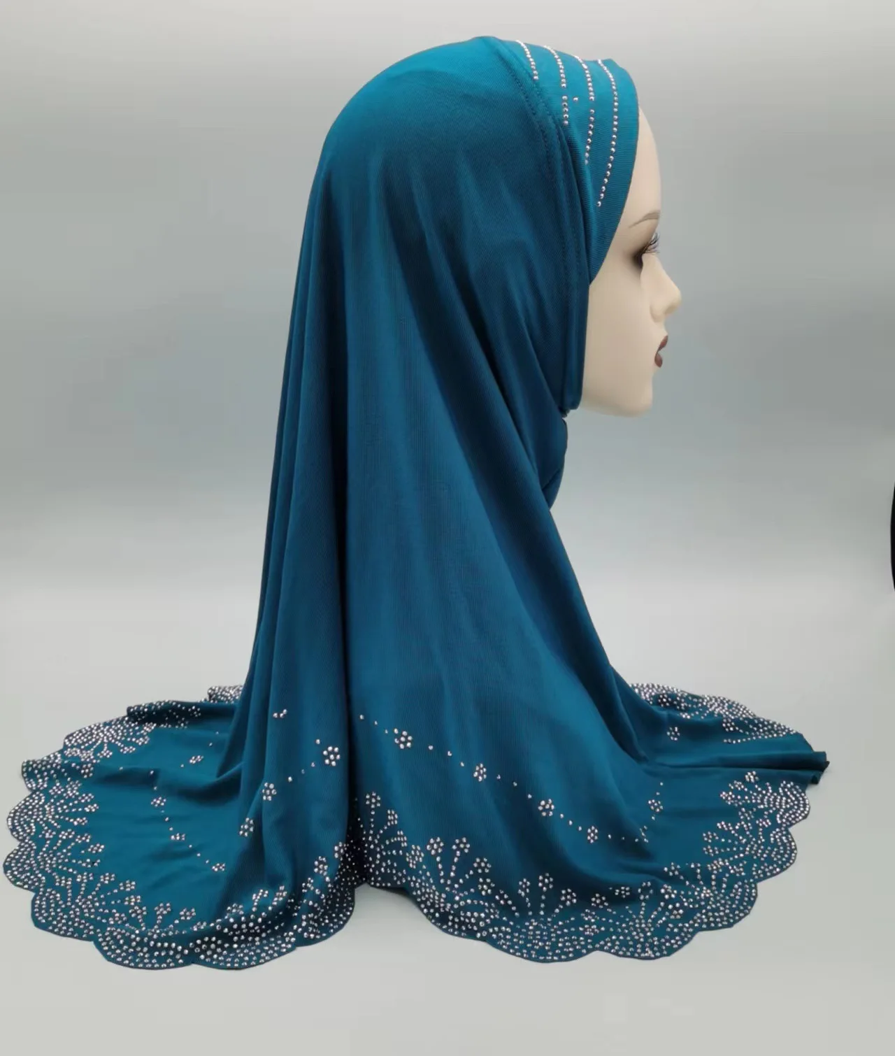 Luxury Shiny rhinestone instant elastic headscarf Malaysian Muslim Crystal hemp Jersey Hijab sarima hijab