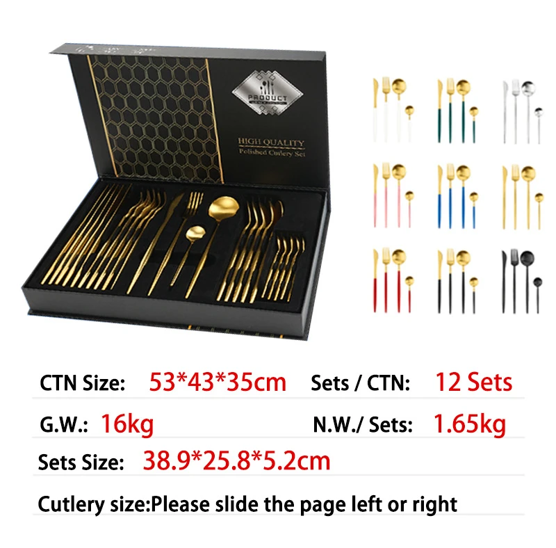 24pcs Wholesale Bulk  Dinner Spoon Knife Fork Set Stocked Stainless Steel Cutlery