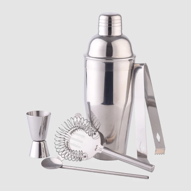 
Factory Direct 5 PCS champagne wine bartender bar accessories silver shiny stainless steel 25oz shaker bar tool set cocktail 