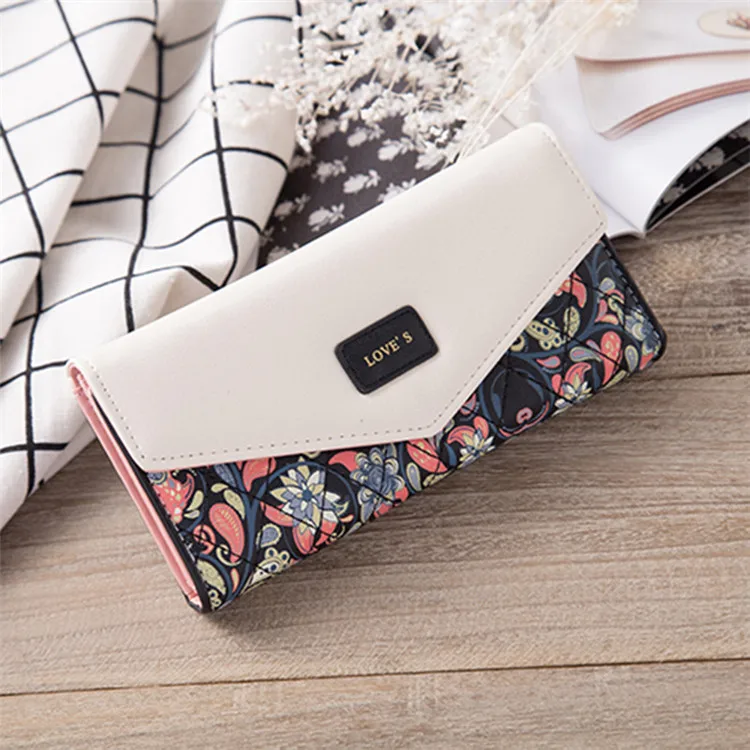 
Women Embroidered Envelope Wallets Pu Leather Zipper Clasp Clutch Wallet 