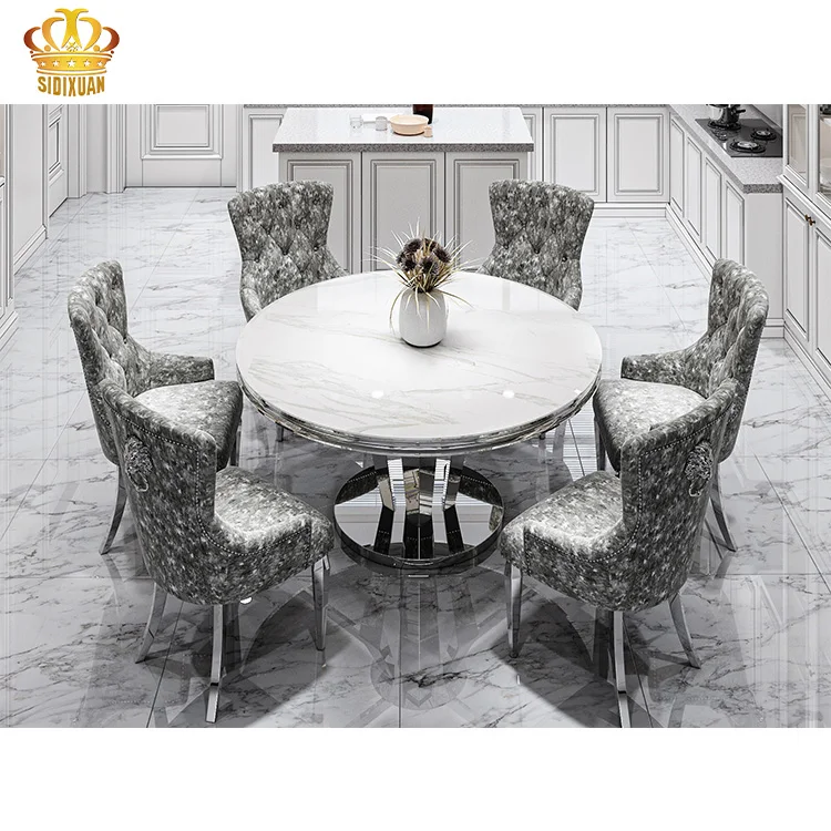 Luxury Modern Design Apartment Home Dining Room Furniture Retangular Table Restaurant Marble Top Stainless Steel Dining Table