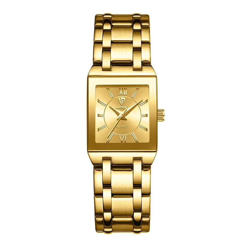 Skmei LIEBIG L1029 luxury men Square watches Stainless Steel Gold  wrist Watch Quartz For Men