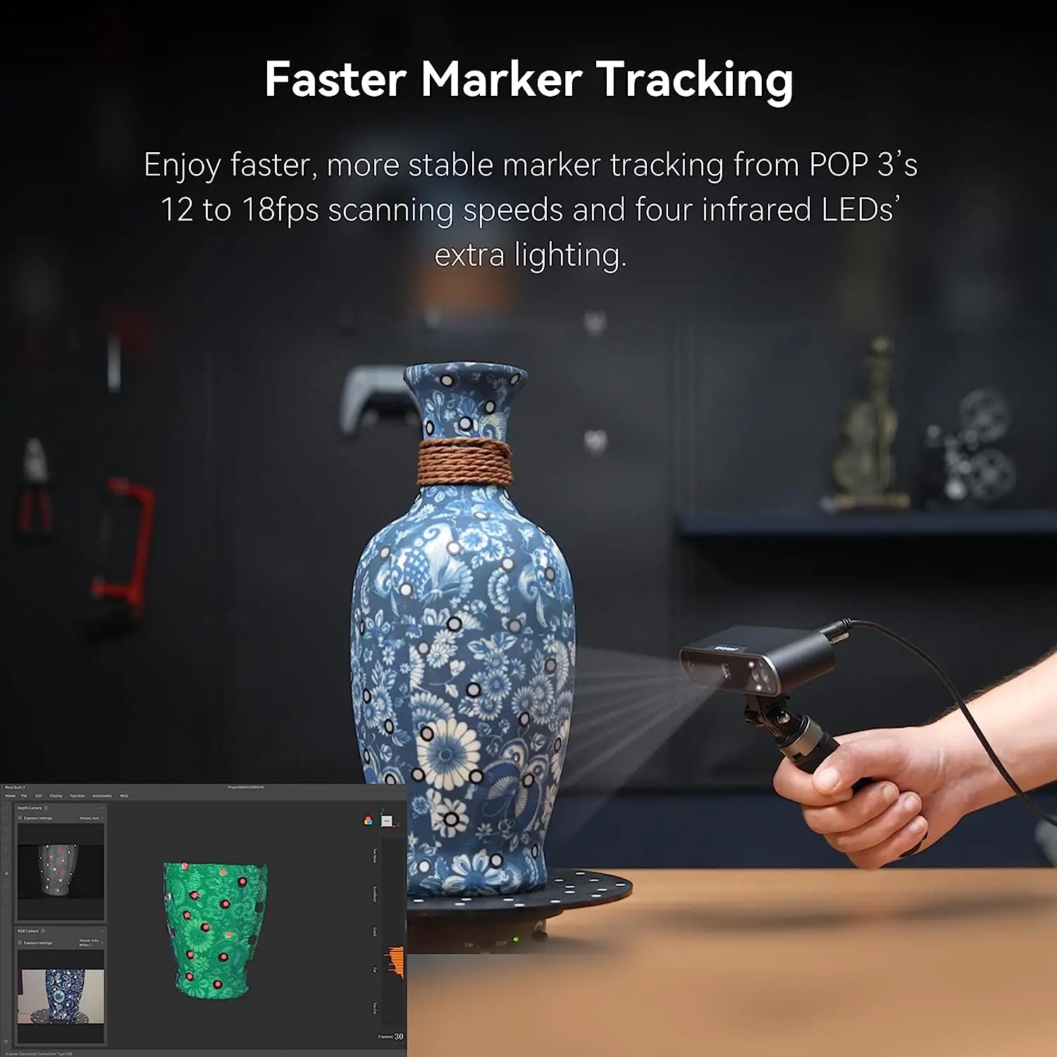 Revopoint POP 3  high-precision 0.05mm 18FPS speed handheld 3D laser scanner for 3D printer