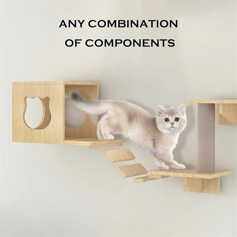 Perches Climbing Lounging Cat Hammock Wall Mounted Kitty Beds Wooden Cat Wall Furniture Stable Cat Wall Shelves for Sleeping