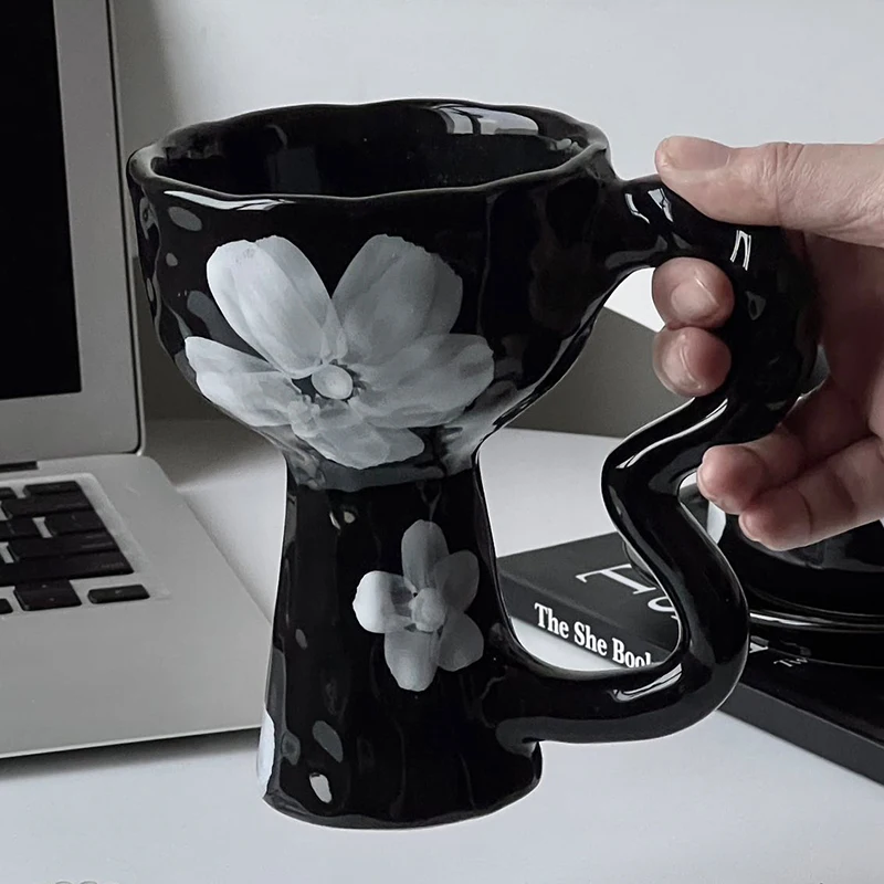 Ins Japanese Ceramic Mug Cute Coffee Cup With Saucer Nordic Mug Porcelain Cup With Handle For Household For Weeding Restaurant