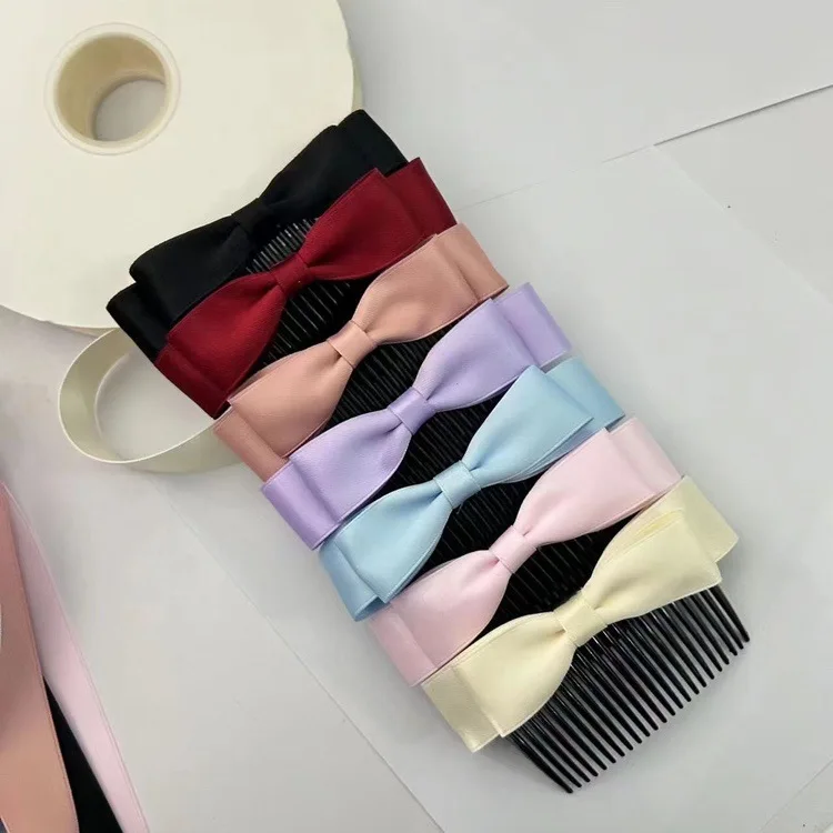 Korean Stereoscopic Children ribbon Bow Bangs Hair Comb Hair Clip Accessories Flip Non-Slip Simple Fork