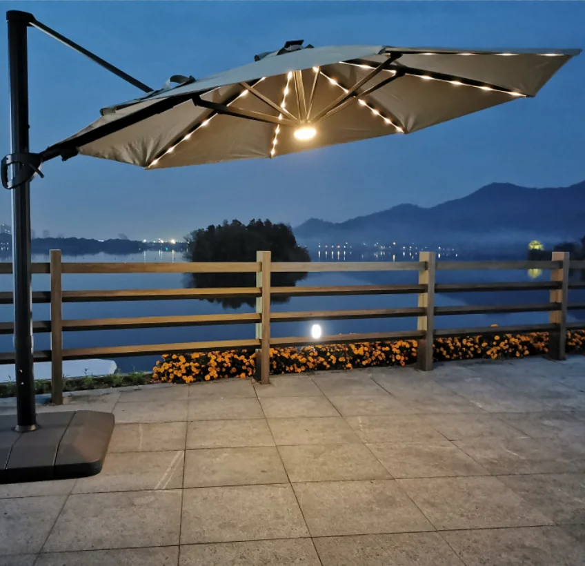 3.5M Cantilever Luxury Restaurant Custom Patio Garden Outdoor Umbrellas with solar led light for high party people