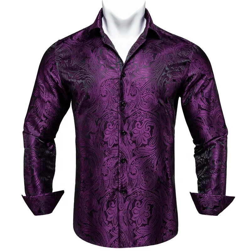 2023 Mens Casual Luxury Print  Brand Dress Shirts Paisley Jacquard Slim Shirt Party Wedding Club Red Social Shirt