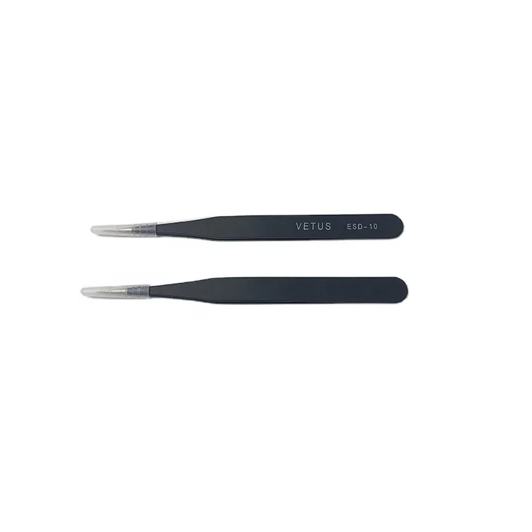 High Precision ESD-10 Black Straight Fine Point Tip Stainless Steel ESD Tweezers For Electronic Workshop