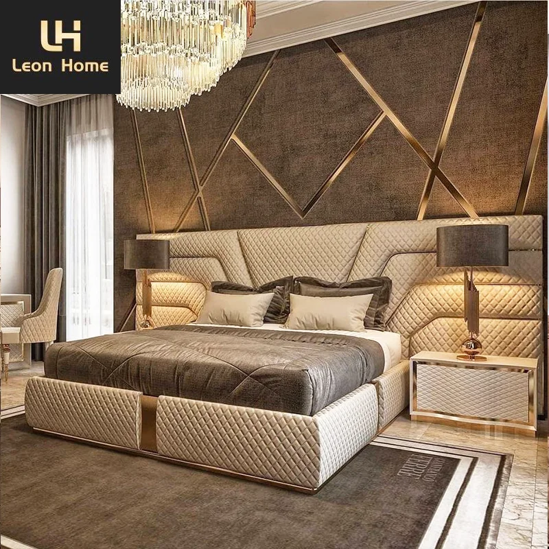 New Contemporary Design High End Luxury Soft Leather Double Bed Super King Size Bed Frame
