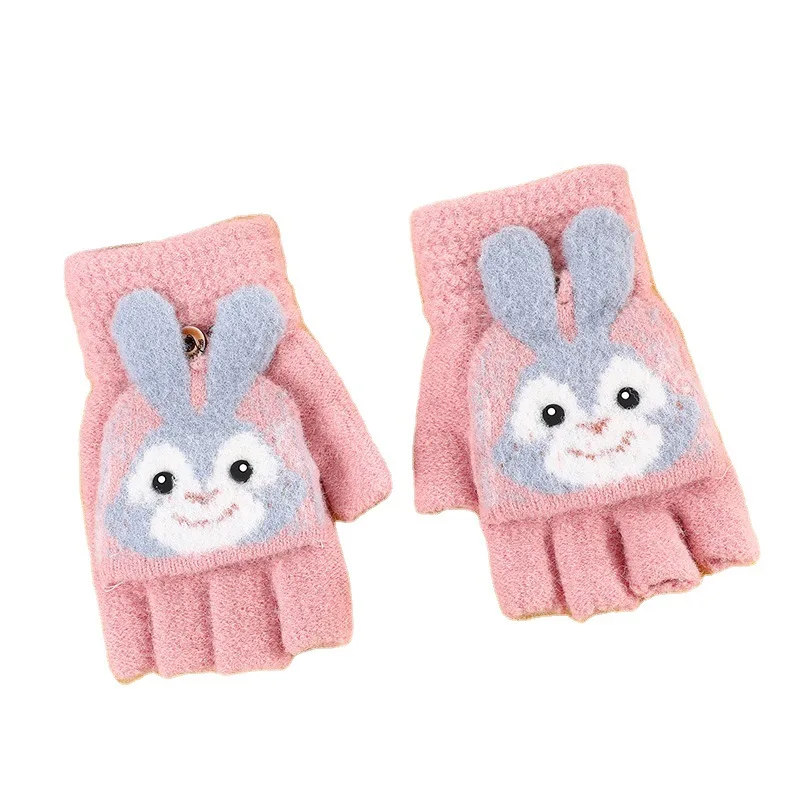 Lovely rabbit Kids Toddler Magic Winter Flip Mitten Gloves Child Kid Knitted Convertible Flip Top Fingerless Gloves Mittens