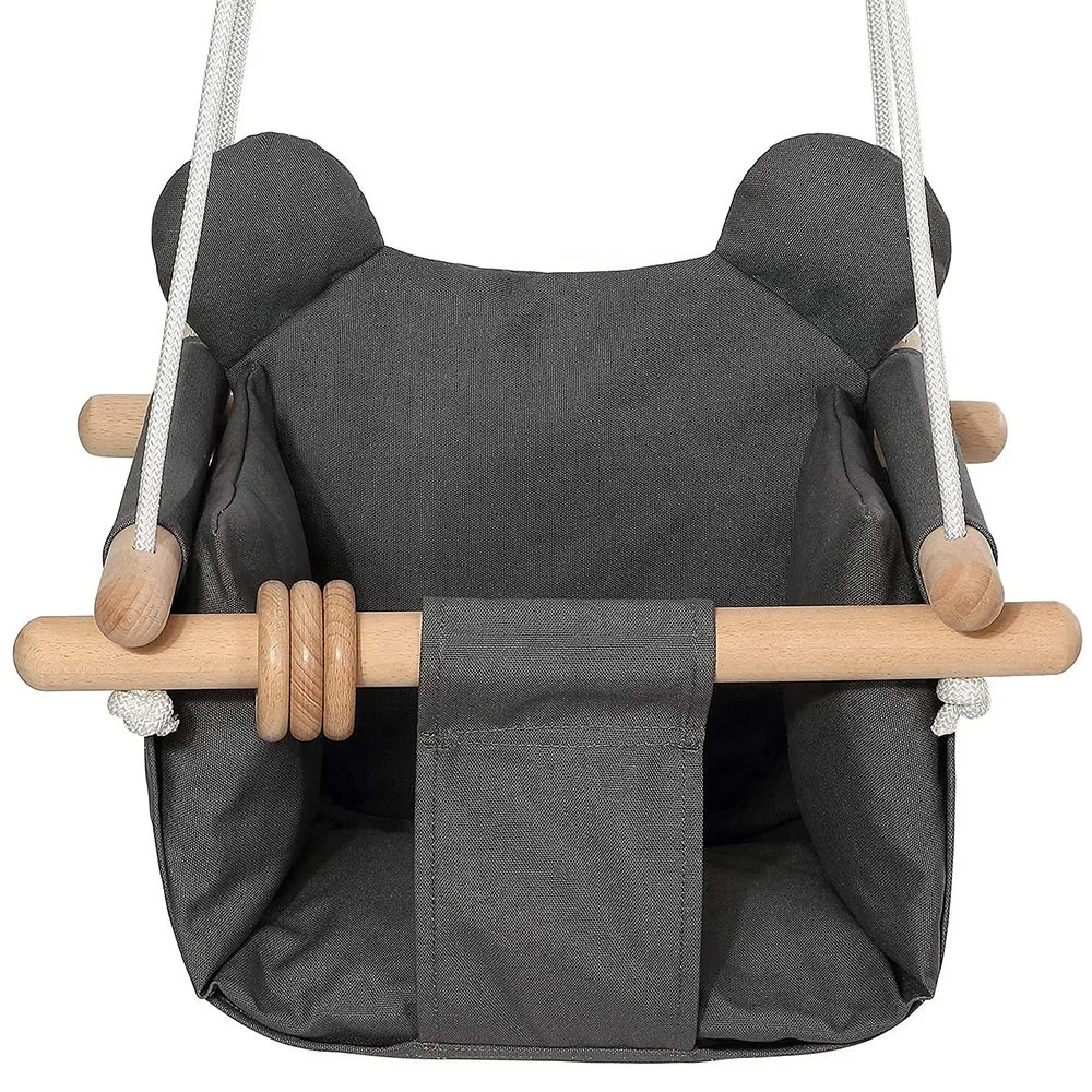 Indoor and Outdoor Hammock Secure Canvas and Wooden Hanging Swing Seat For 6-36 Months Baby