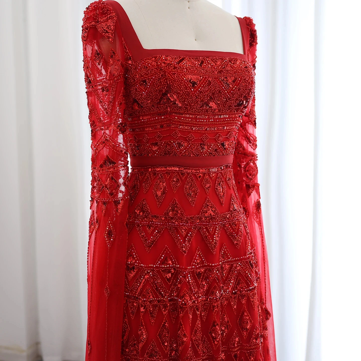 Luxury Wine Red Arabic Burgundy Evening Dress with Cape Sleeves 2024 Elegant Dubai Women Wedding Party Gowns LSZ461-2