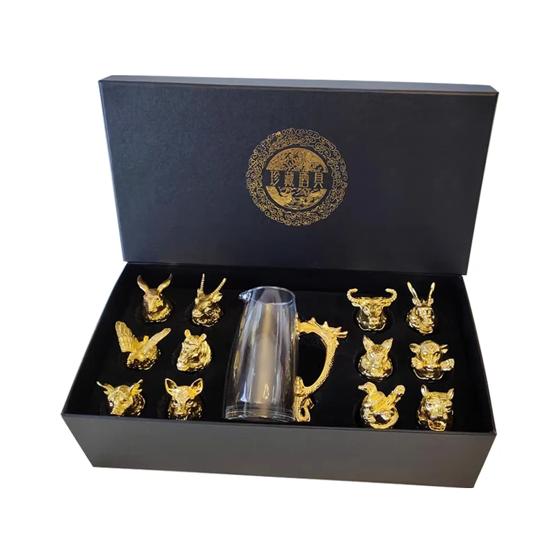 High-Grade Chinese Zodiac Divided Liquor Glass Wine Set Thick Shot Cup for Weddings Old Fashioned Style