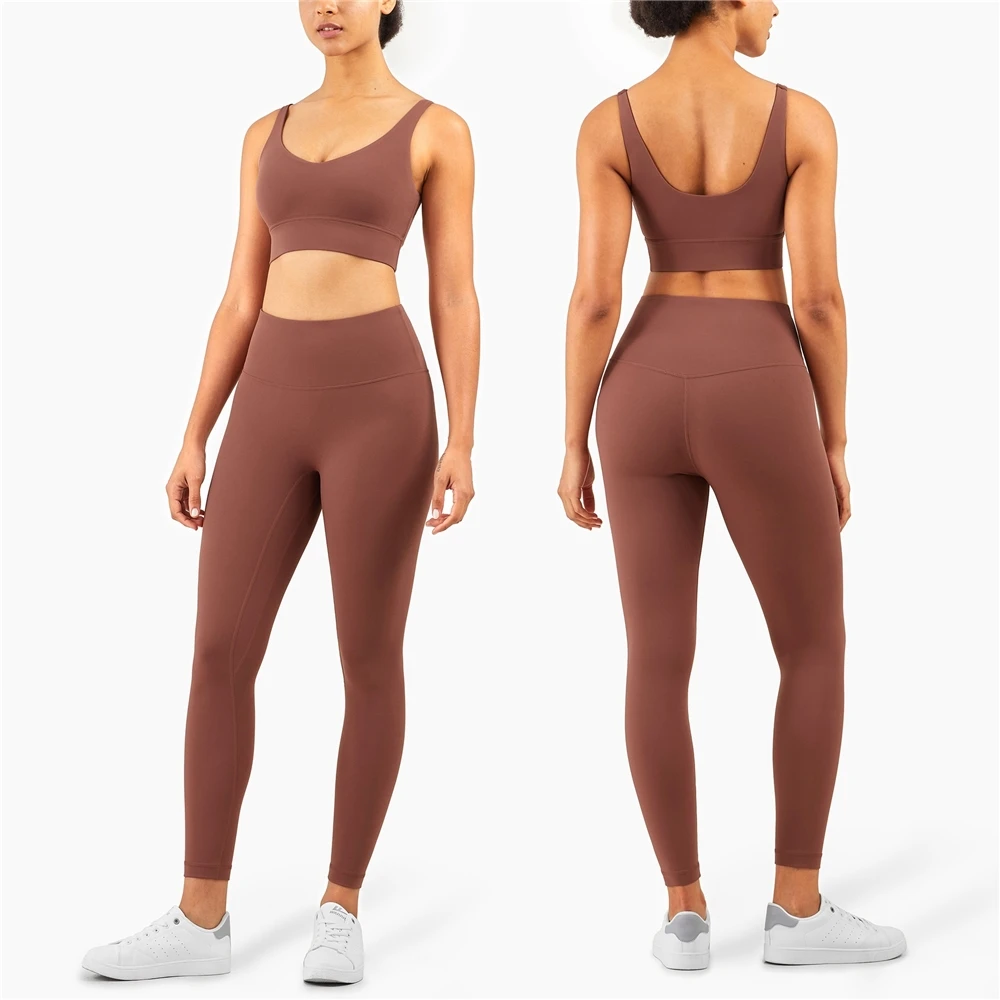 Women Yoga Sport Hot Girl Sexy Nude Backless Sense Shockproof Design Push Up Bra Suppliers No Camel Toe With Pocket Legging Set