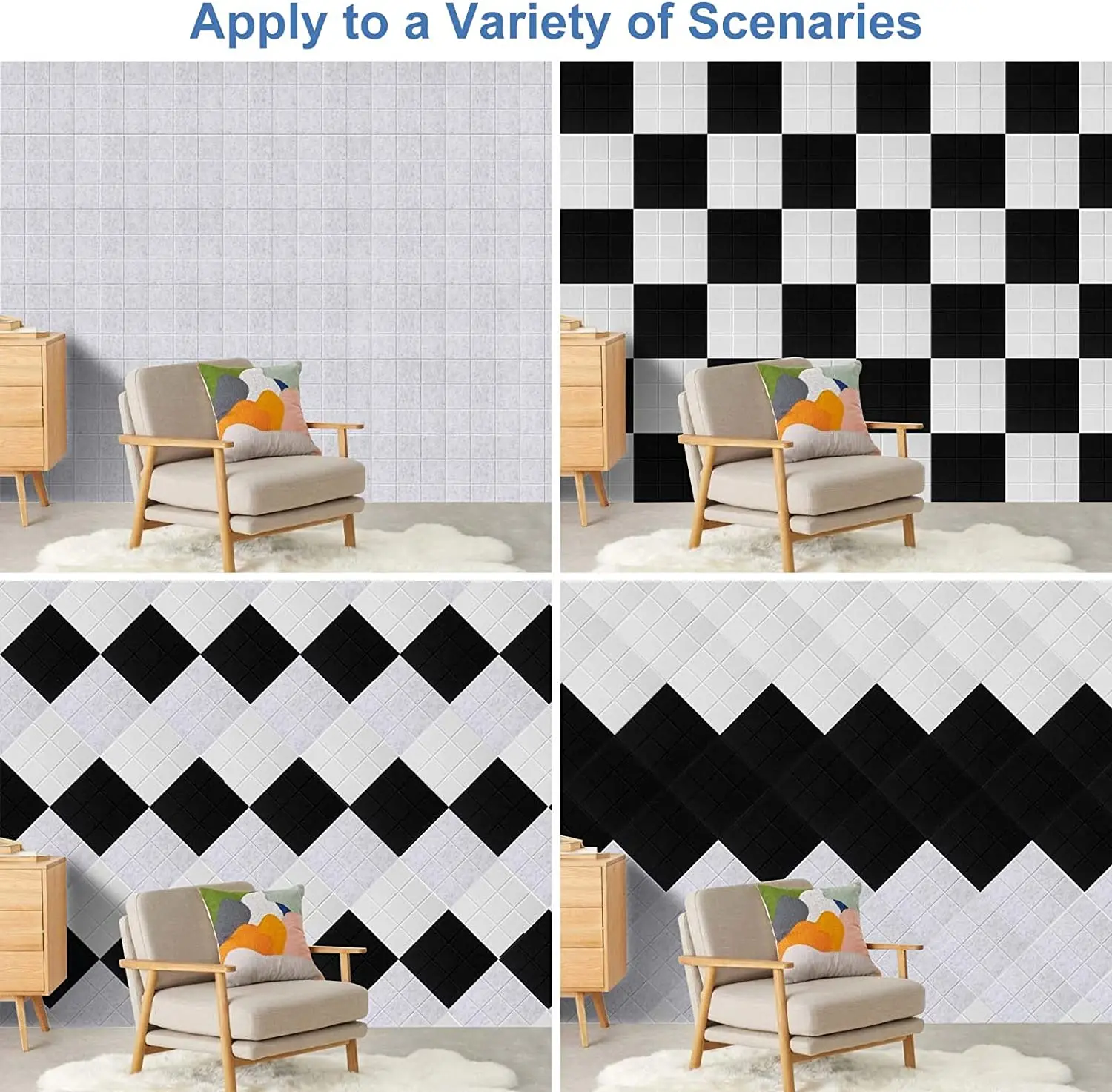 DIY Grids self adhesive polyester felt fiber acoustic sound proof wall panels