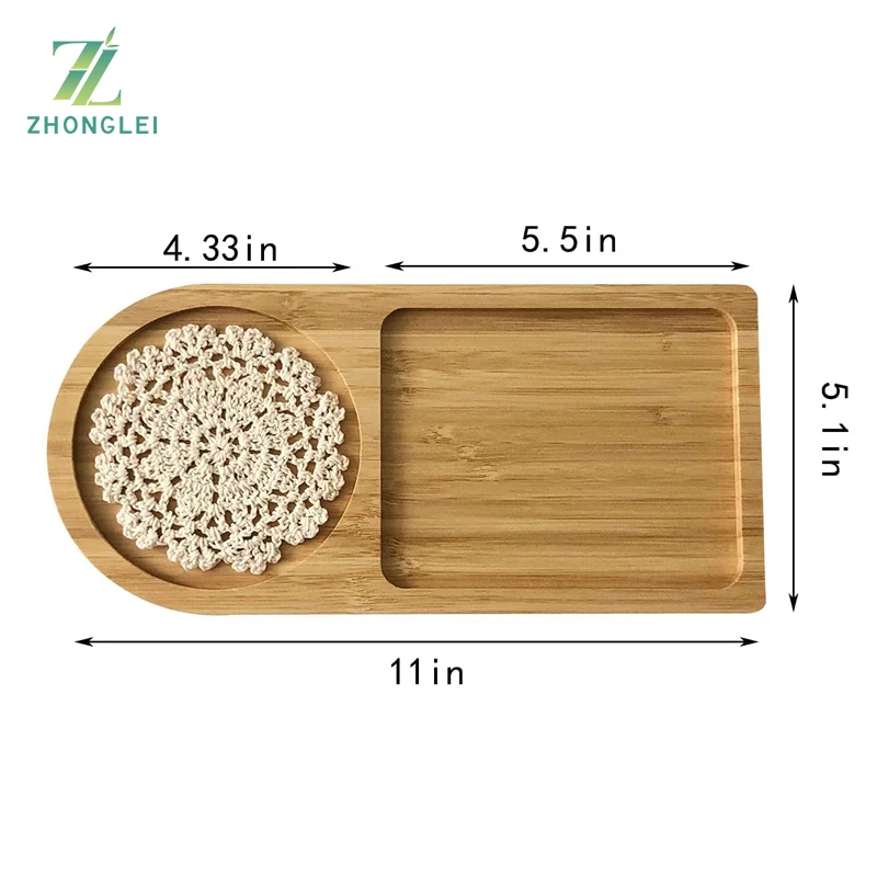 Bamboo Tray, Irregular Small Tray Set of 2, Coffee Tea Dessert Serving Tray, Bedroom and Kitchen Decoration Tray