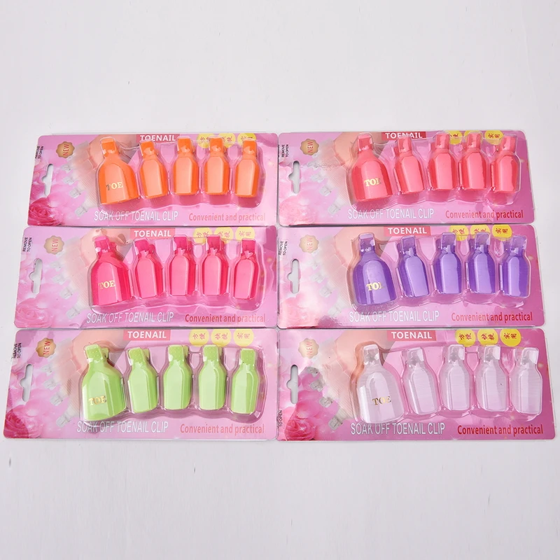5Pcs Pack Nail Art Plastic Soak Off Toenail Foot Toe Cap Clip UV Gel Polish Remover Wrap Tool Pink