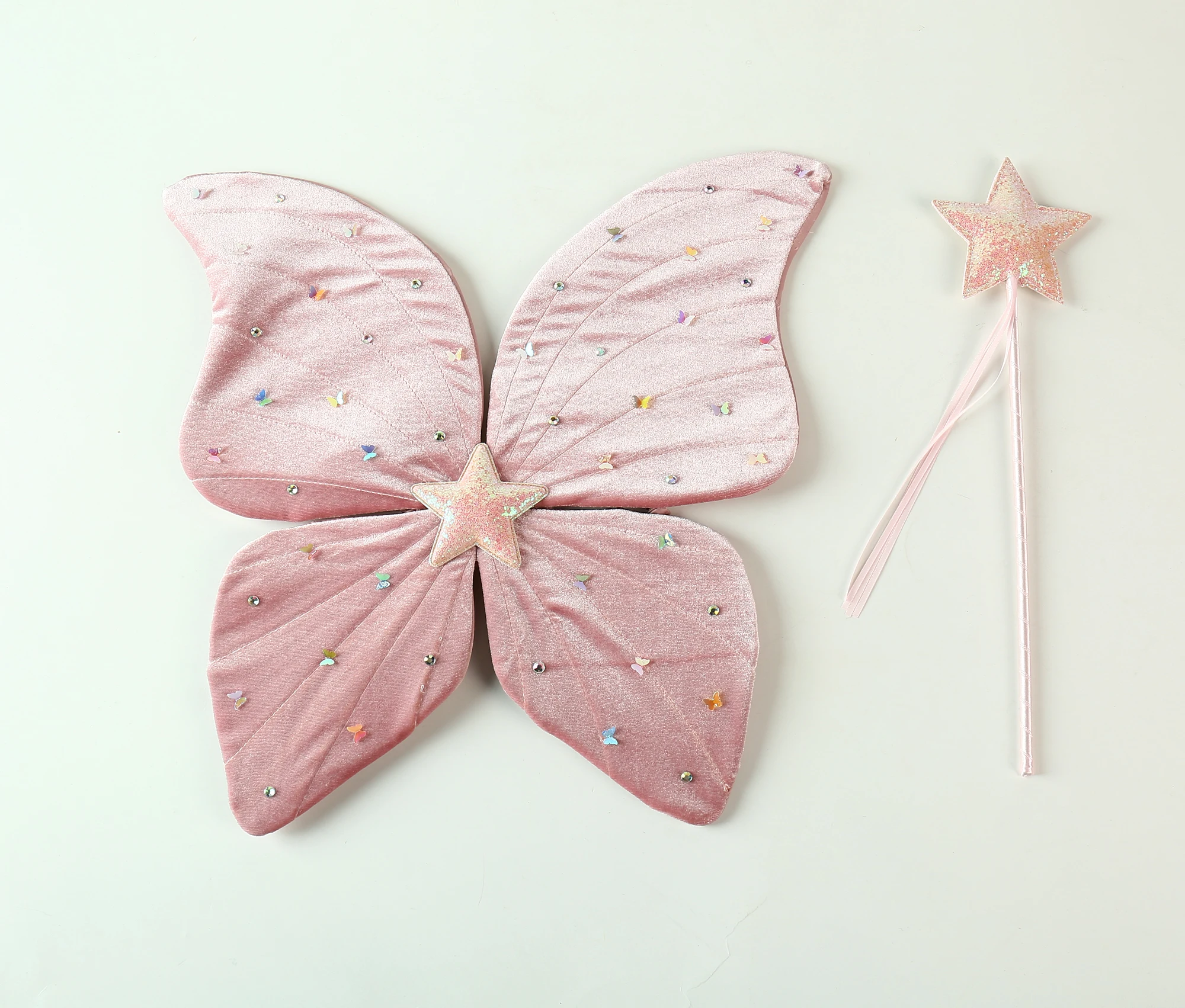 High quality Girl Princess Wings + Girl Holiday Fairy Cute Child birthday cane Sequin wand for girl party sets