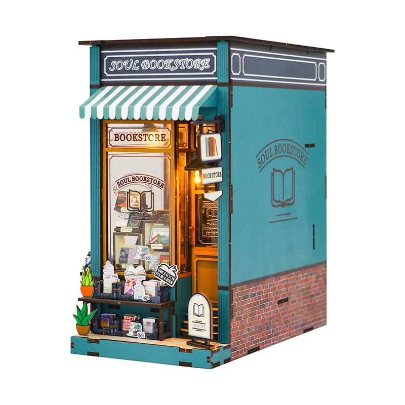 Hot Selling M2314 Soul Bookstore Diy Miniature Book Nook Kit Handmade 3D Wooden Book Nook With Light
